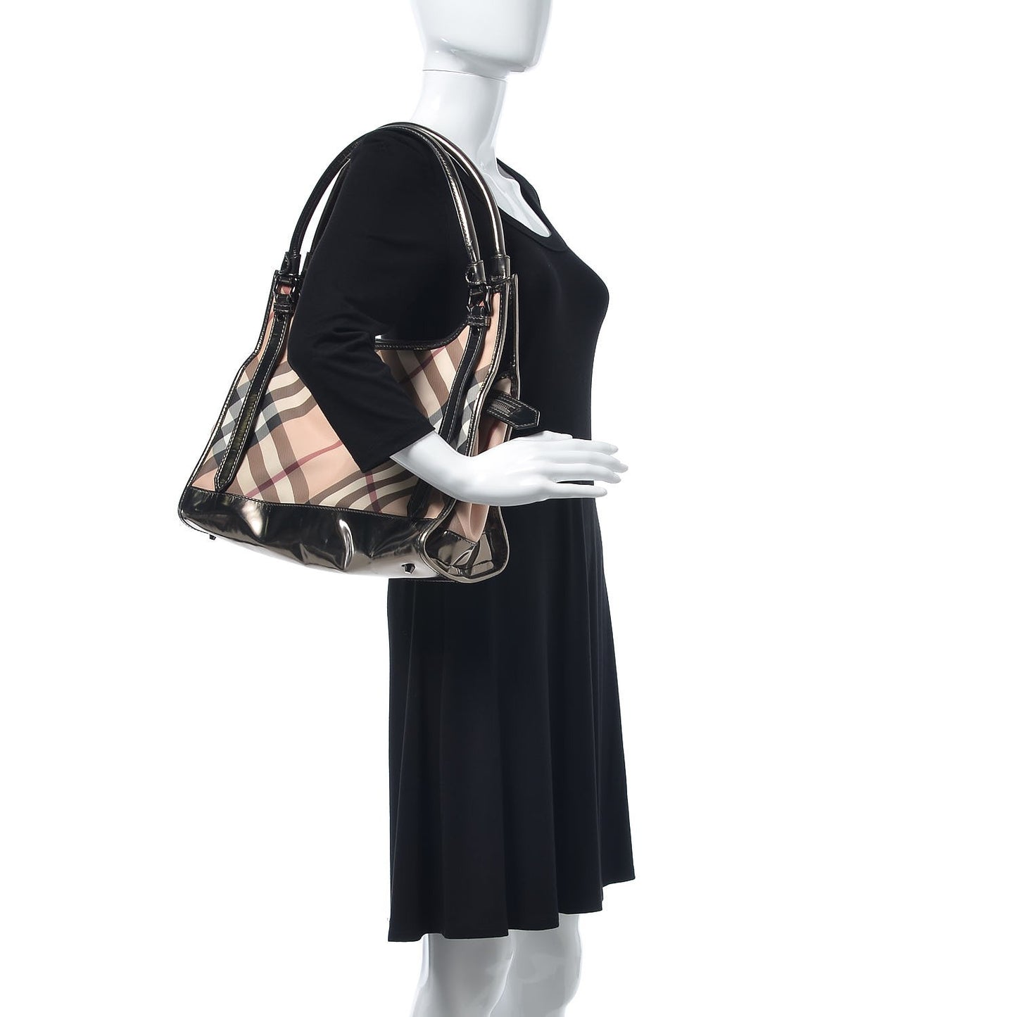 Patent Supernova Check Ashmore Tote Dark Nickel