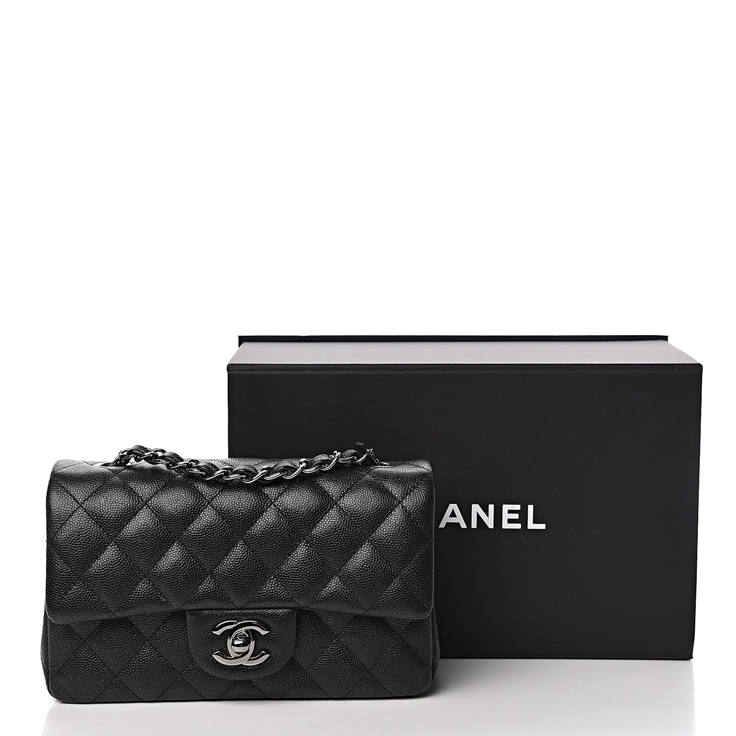 Iridescent Caviar Quilted Mini Rectangular Flap Black
