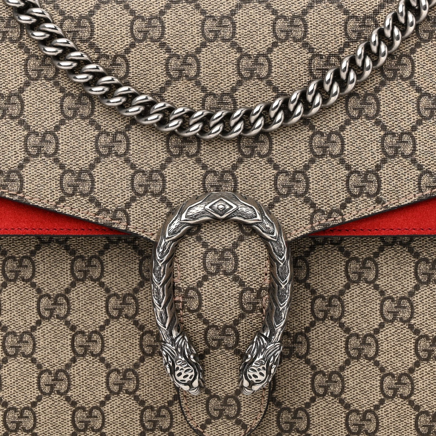 GG Supreme Monogram Suede Cudu Medium Dionysus Shoulder Bag Beige Ebony Vulcanic Red