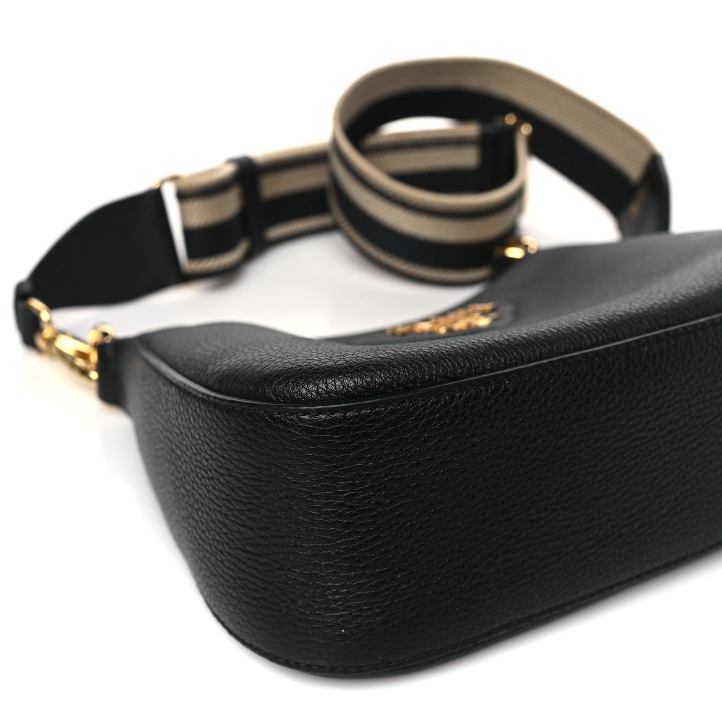 Vitello Daino Soft Zippered Hobo Shoulder Bag Black