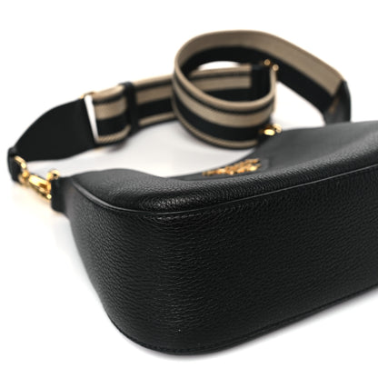 Prada Vitello Daino Soft Zippered Hobo Shoulder Bag Black 7 of 9