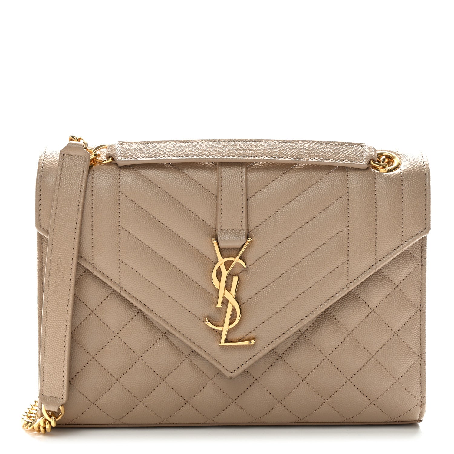 Saint Laurent Grain De Poudre Textured Mixed Matelasse Medium Triquilt Monogram Satchel Dark Beige 1 of 12