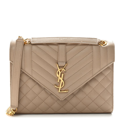 Saint Laurent Grain De Poudre Textured Mixed Matelasse Medium Triquilt Monogram Satchel Dark Beige 1 of 12
