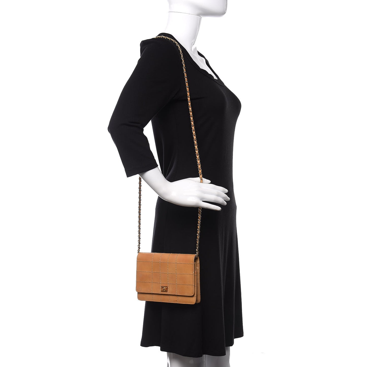 Calfskin Stitched Square Quilted Wallet On Chain WOC Beige