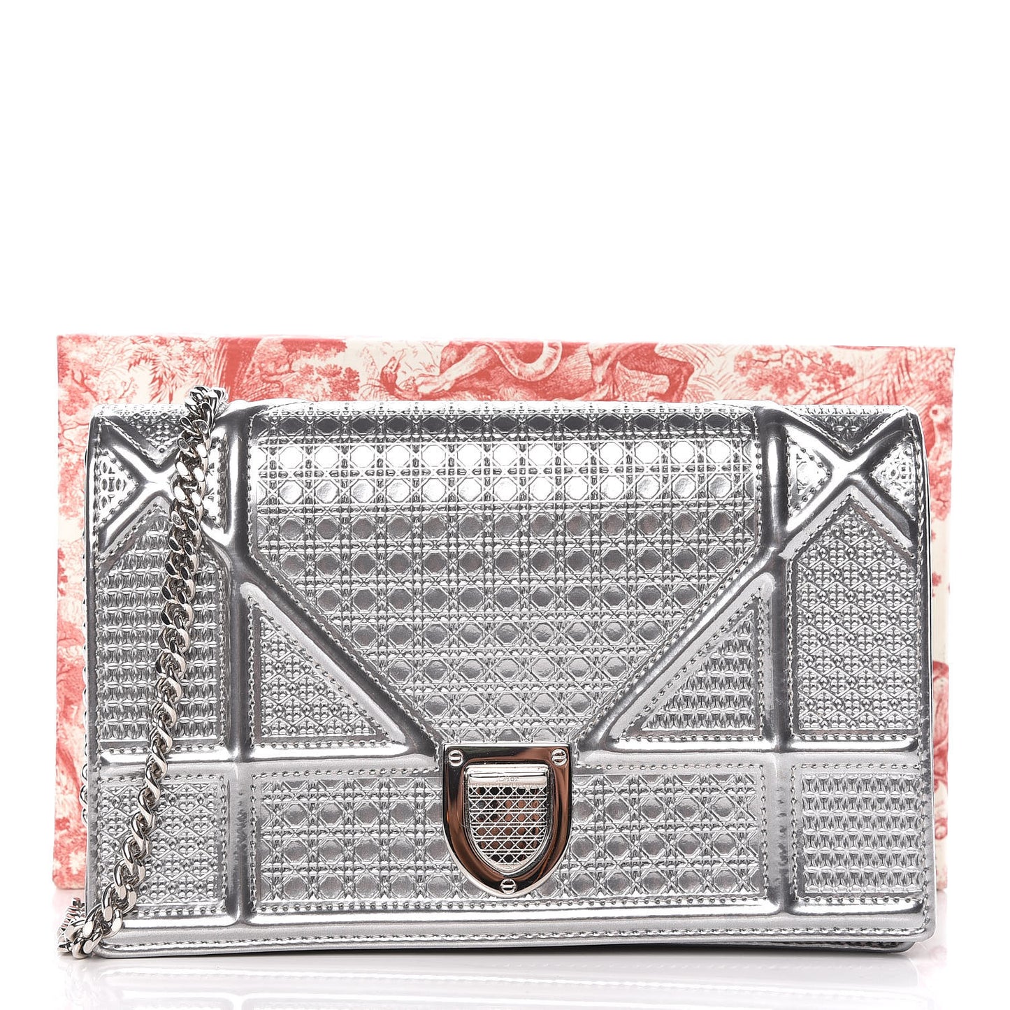 Metallic Patent Micro-Cannage Diorama Wallet on Chain Pouch Silver