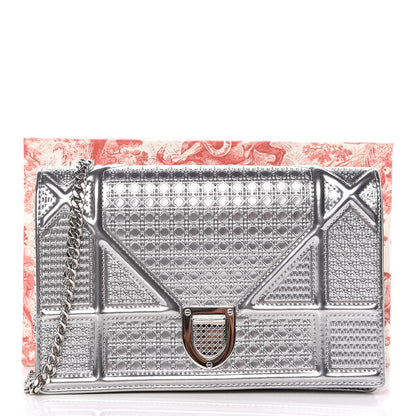 Christian Dior Metallic Patent Micro-Cannage Diorama Wallet on Chain Pouch Silver 13 of 13
