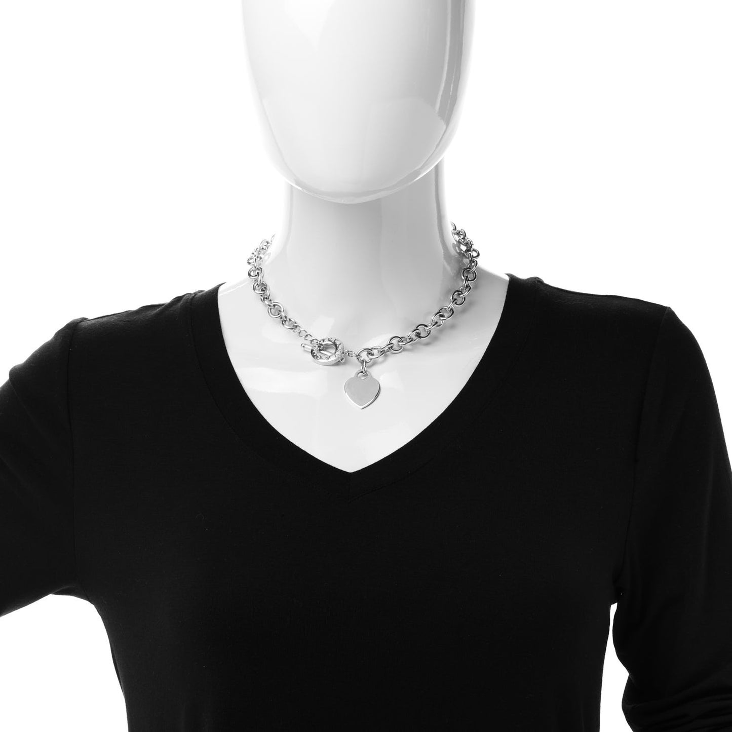 Sterling Silver Heart Tag Toggle Necklace