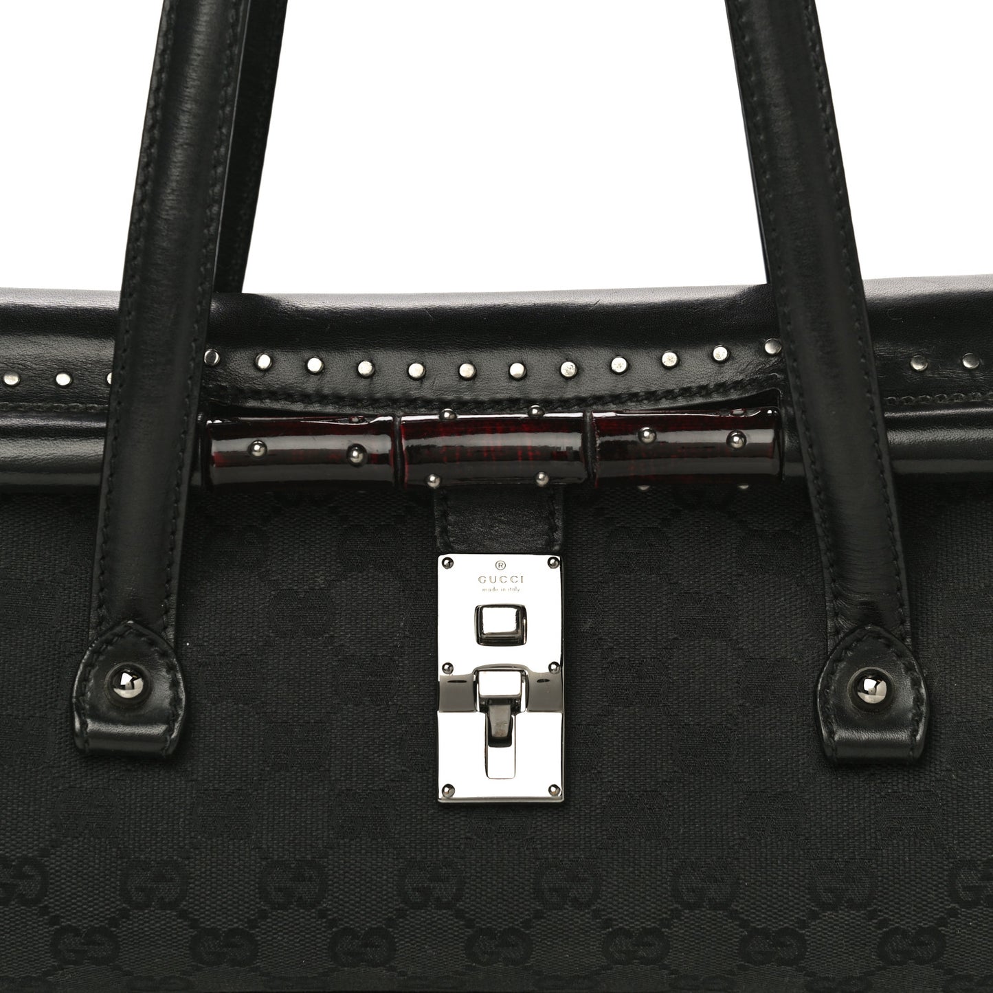 Monogram Studded Bamboo Bullet Satchel Black