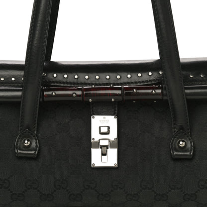 Gucci Monogram Studded Bamboo Bullet Satchel Black 6 of 16