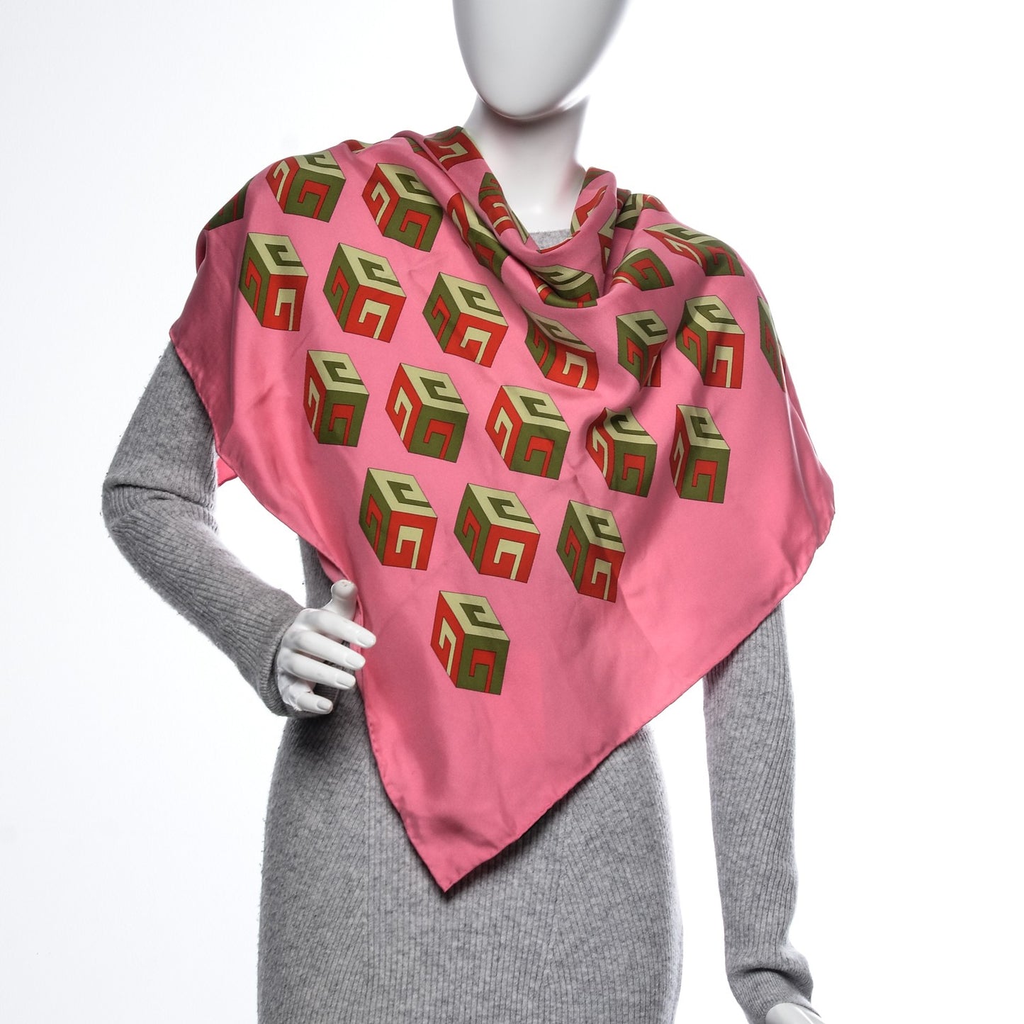 Silk Twill Gucci Cubo Square Scarf Roseatte Red