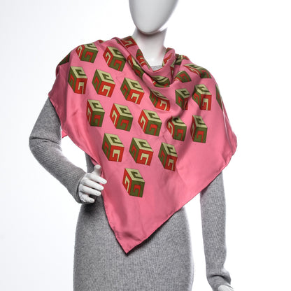 Gucci Silk Twill Gucci Cubo Square Scarf Roseatte Red 2 of 5