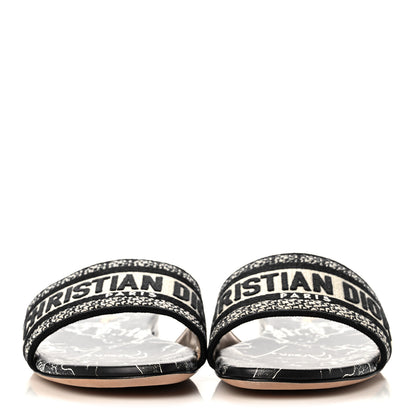 Christian Dior Canvas Around the World Embroidered Dway Flat Slide Sandals 38 Black White 2 of 9