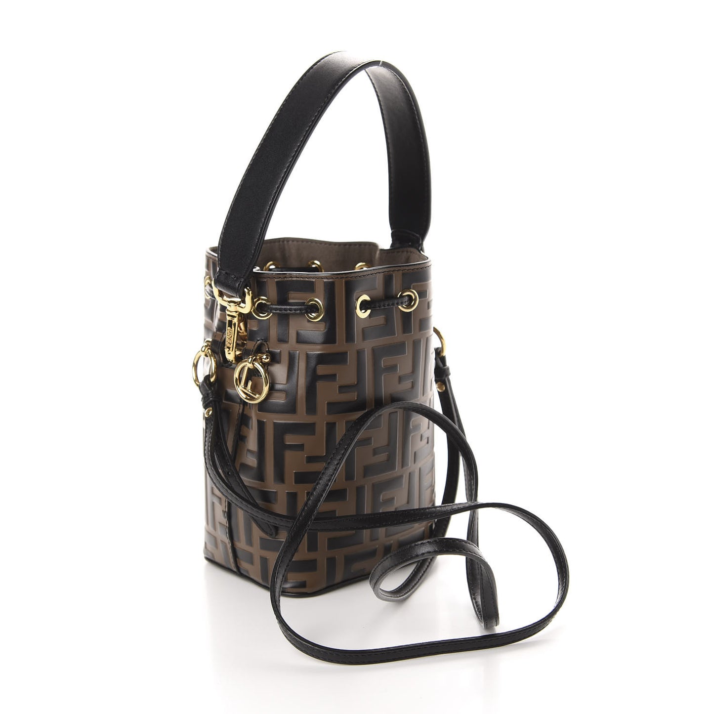 Vitello Liberty F is Fendi Bi-Color FF 1974 Embossed Mini Mon Tresor Bucket Bag Maya Black