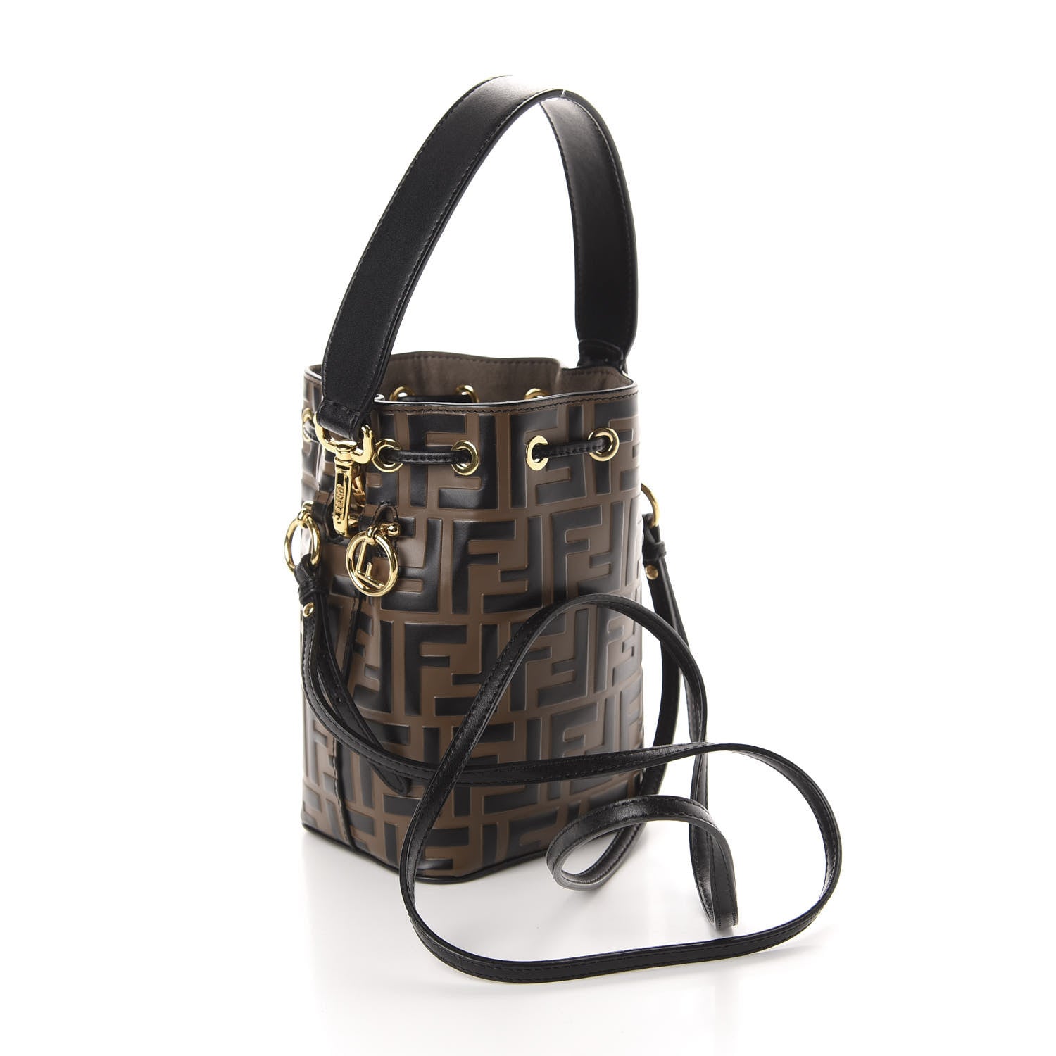 Fendi Vitello Liberty F is Fendi Bi-Color FF 1974 Embossed Mini Mon Tresor Bucket Bag Maya Black 4 of 16