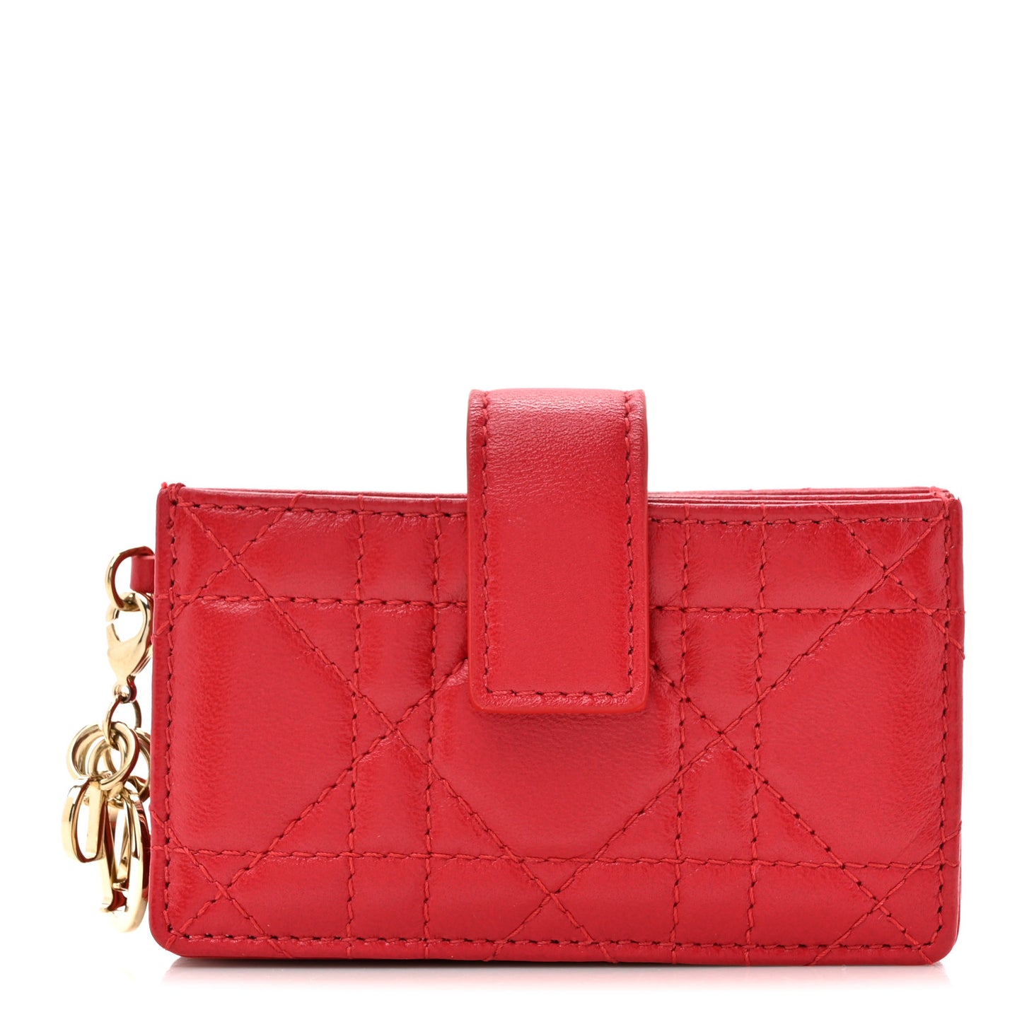 Lambskin Cannage Lady Dior 5-Gusset Card Holder Red