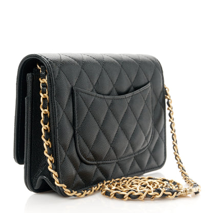 Chanel Caviar Quilted Camellia Wallet On Chain WOC Black 3 of 12