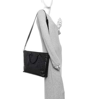 Bottega Veneta Calfskin Intrecciato Zipped Tote Black 2 of 10