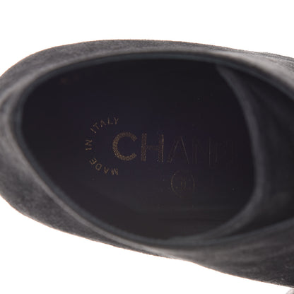 Chanel Suede Grosgrain Pearl Lace Up Booties 35.5 Black 7 of 9