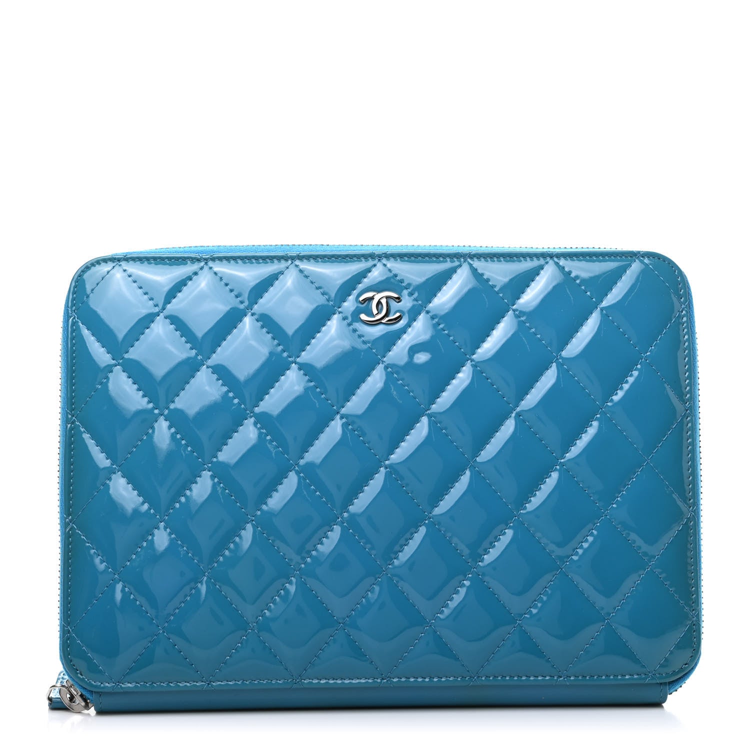 Chanel Patent Calfskin Quilted Zipped Clutch Blue 1 of 8