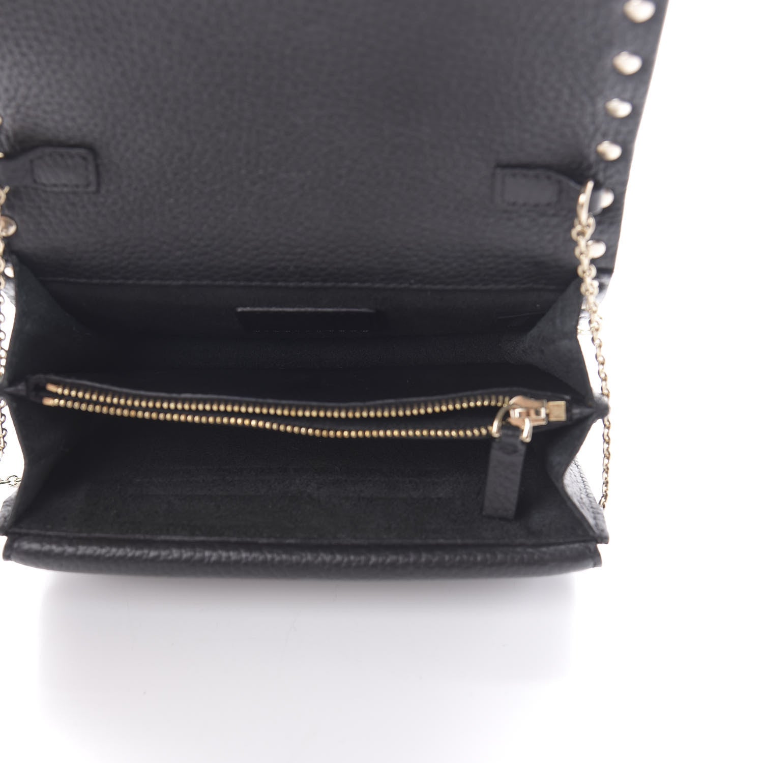 Valentino Garavani Pebbled Calfskin Rockstud Wallet on Chain Black 5 of 11