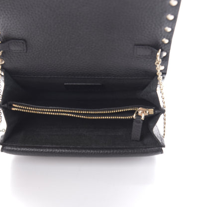 Valentino Garavani Pebbled Calfskin Rockstud Wallet on Chain Black 5 of 11