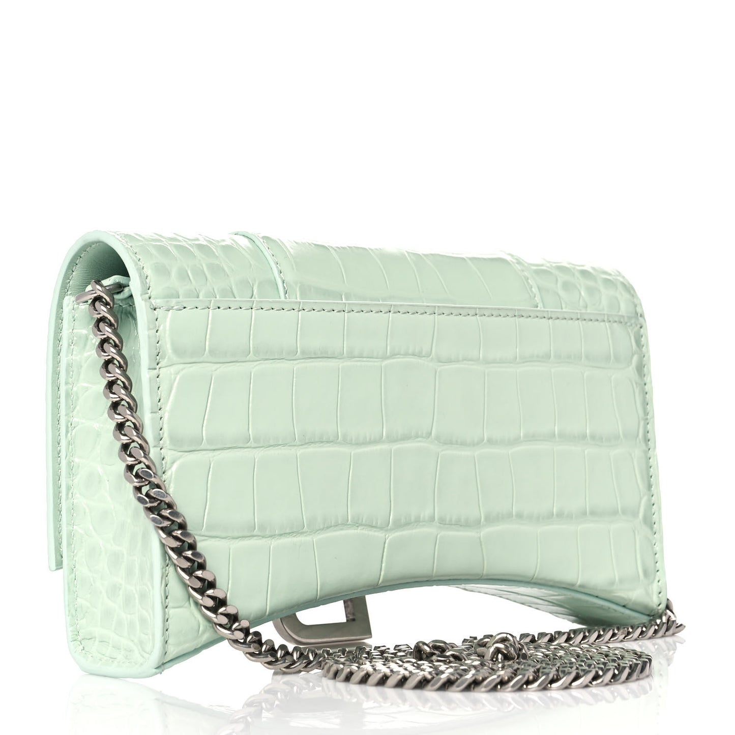 Shiny Calfskin Crocodile Embossed Hourglass Chain Bag Light Green
