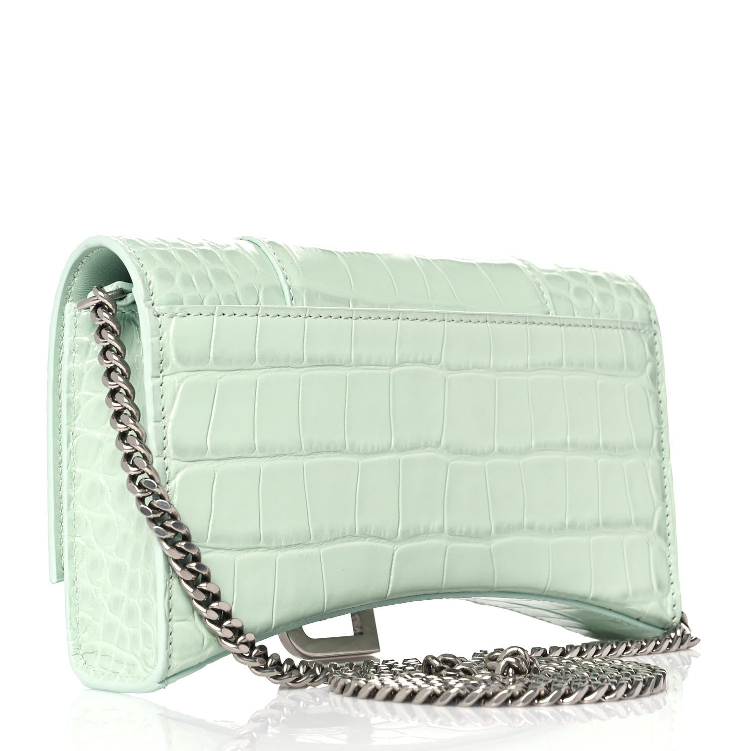Balenciaga Shiny Calfskin Crocodile Embossed Hourglass Chain Bag Light Green 2 of 10