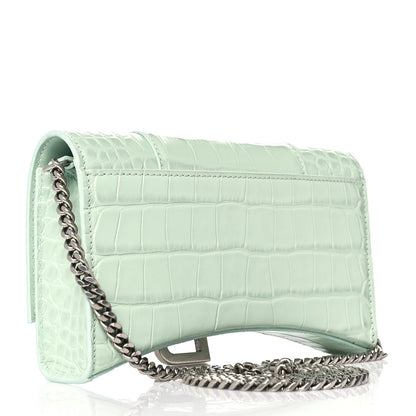 Balenciaga Shiny Calfskin Crocodile Embossed Hourglass Chain Bag Light Green 2 of 10