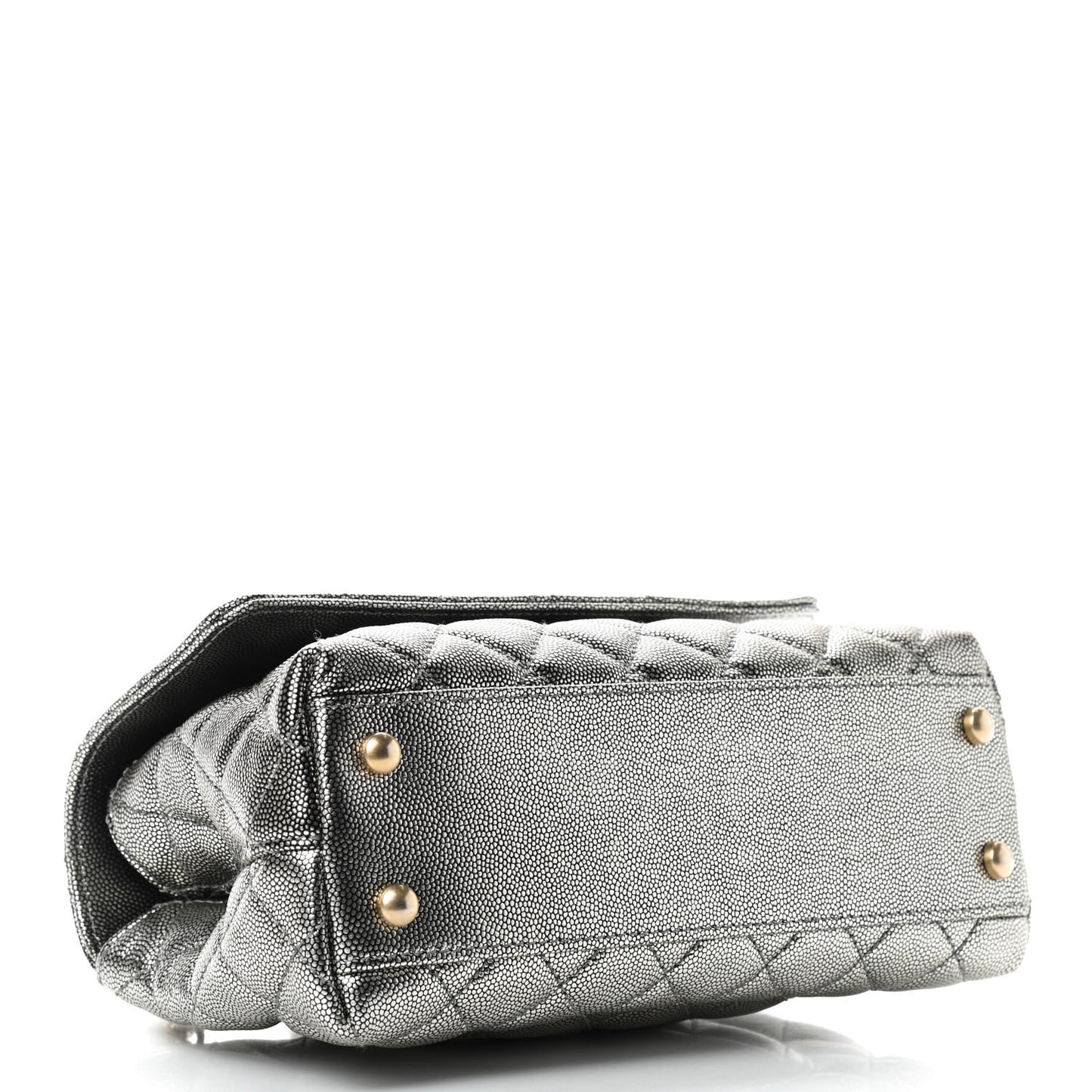 Metallic Caviar Quilted Mini Coco Handle Flap Silver