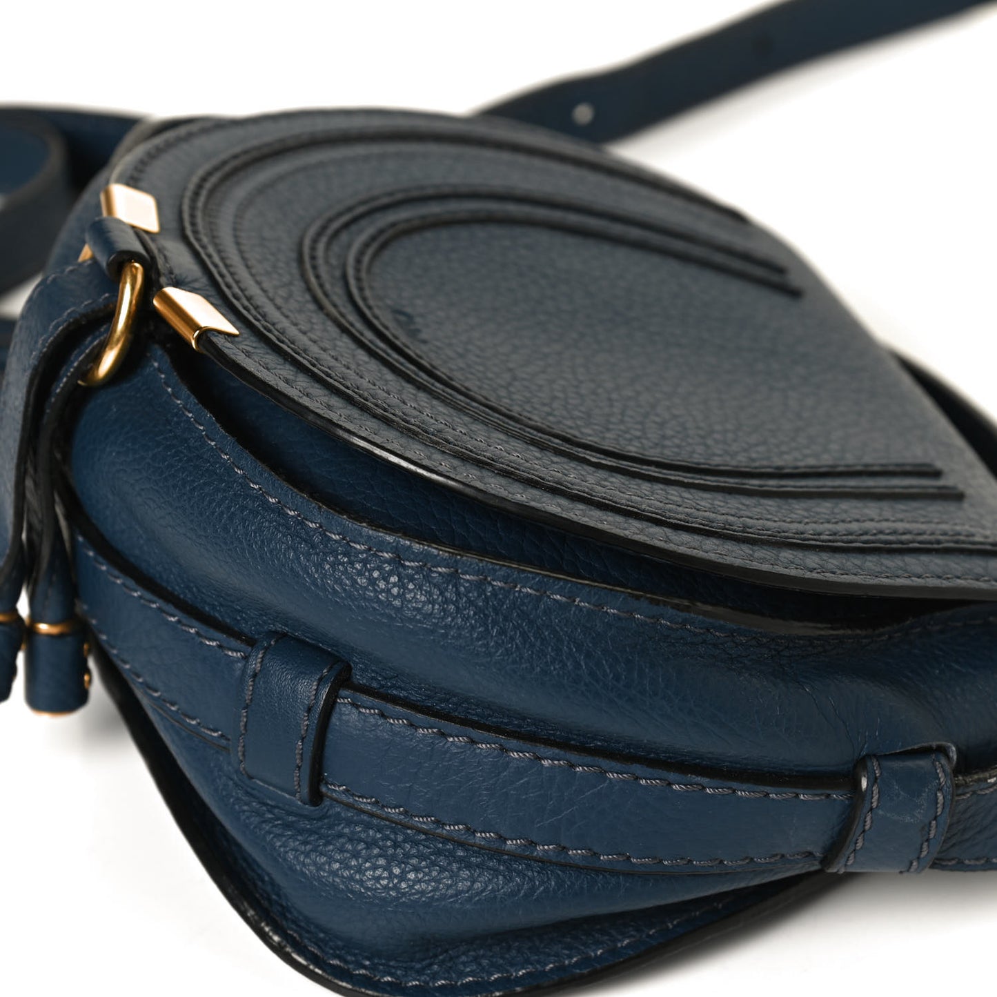 Calfskin Mini Marcie Round Crossbody Bag Royal Navy