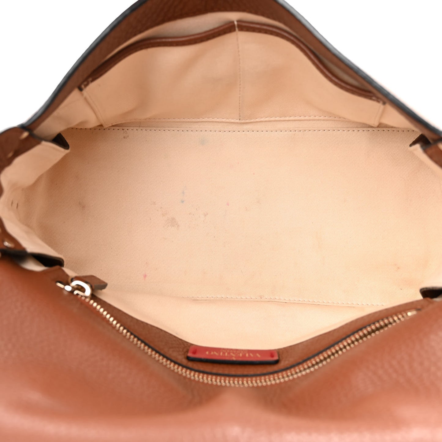Pebbled Calfskin Medium Rockstud Top Handle Shoulder Bag Cognac