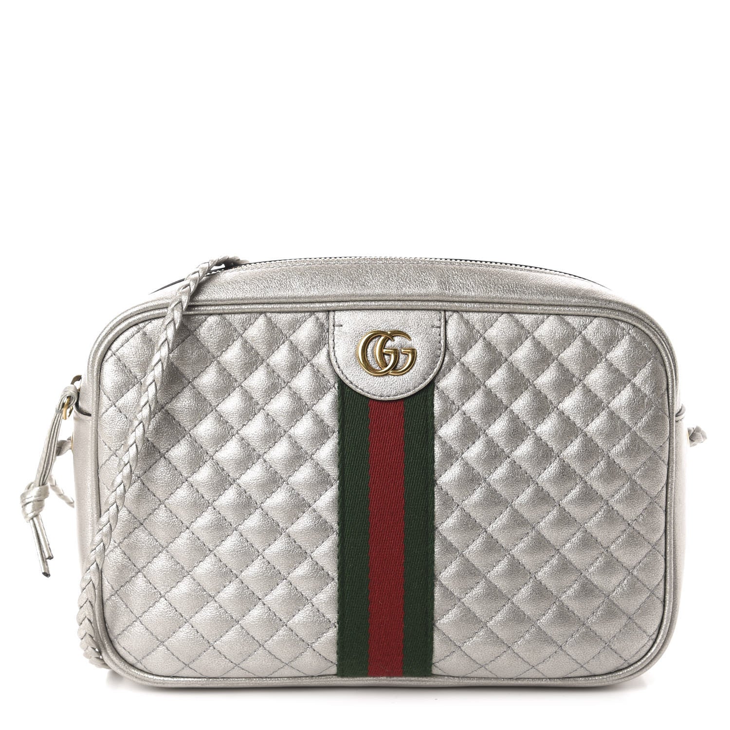 Gucci Laminated Nappa Web Trapuntata Small GG Shoulder Bag Argento 1 of 12