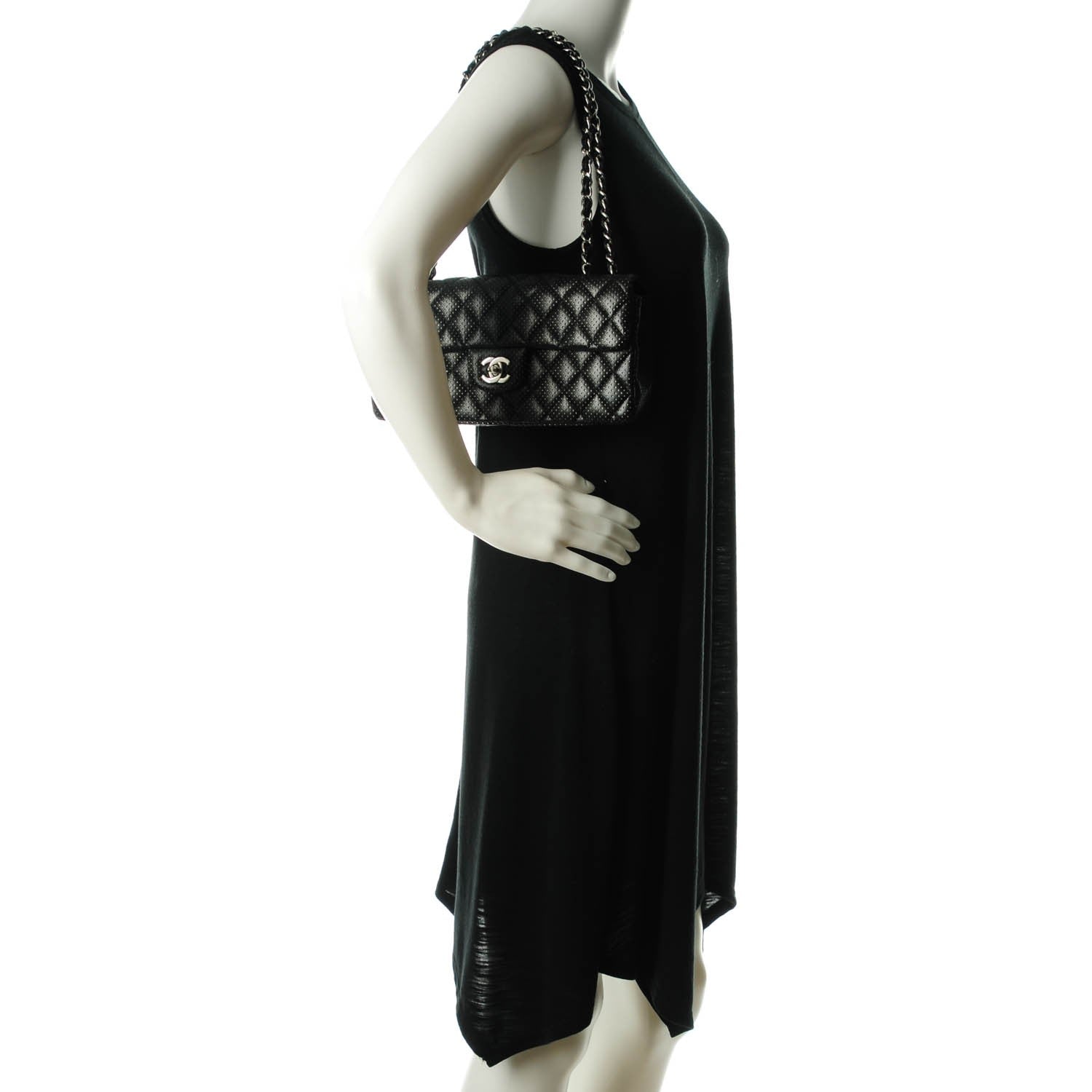 Chanel Lambskin Perforated East West Flap Black 2 of 8