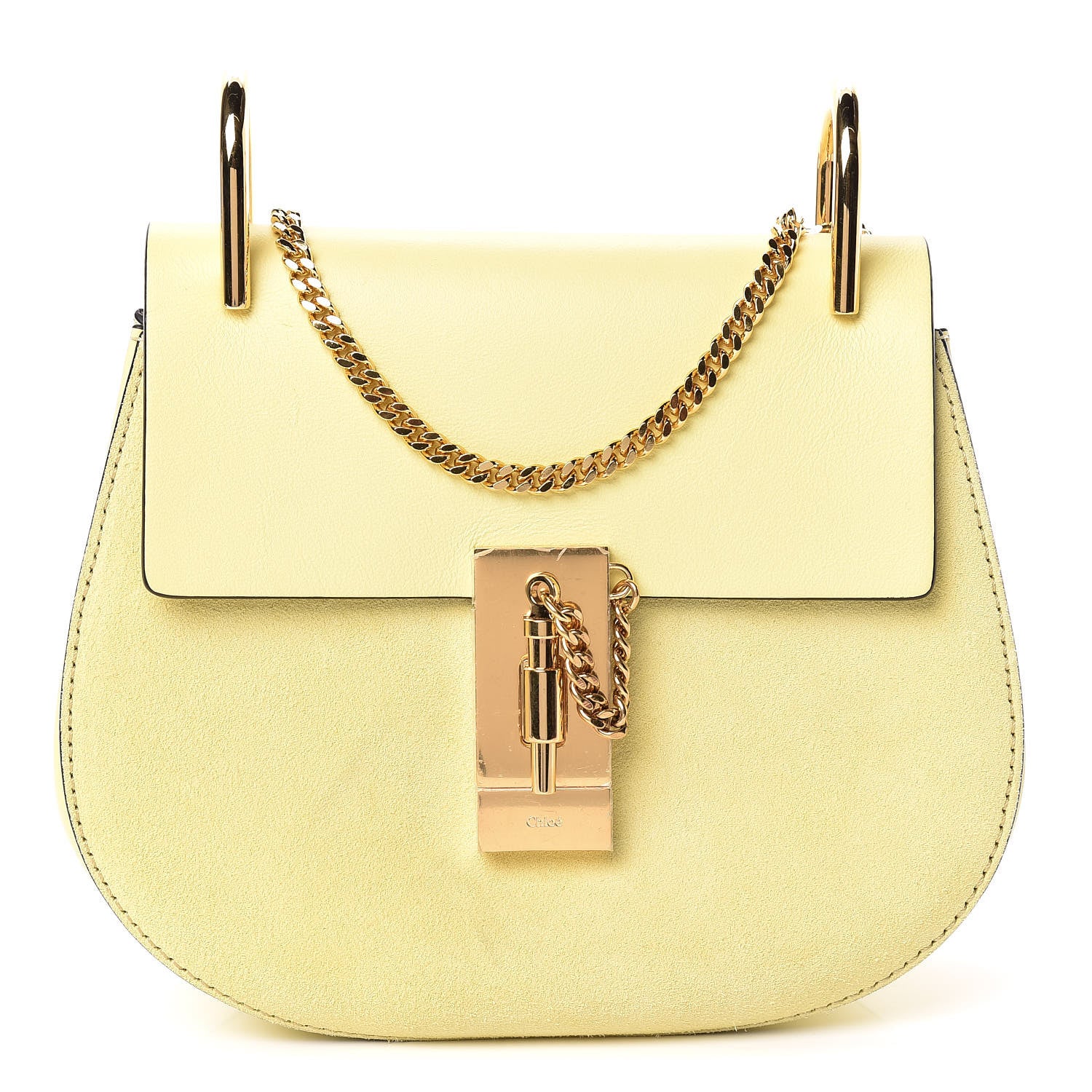 Chloe Suede Smooth Calfskin Mini Drew Shoulder Bag Lemonade 1 of 10