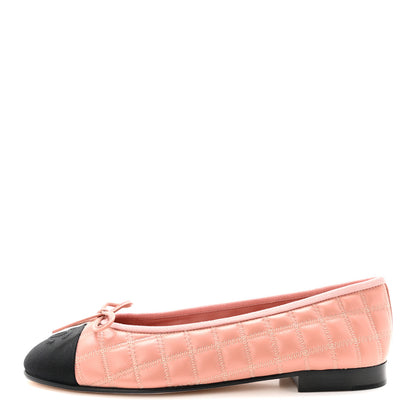 Chanel Lambskin Embroidered Grosgrain Quilted Cap Toe Ballerina Flats 38.5 Dark Pink Beige Black 1 of 9