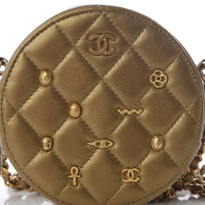 Chanel Metallic Lambskin Quilted Egyptian Amulet Round Clutch With Chain Gold 7 of 7