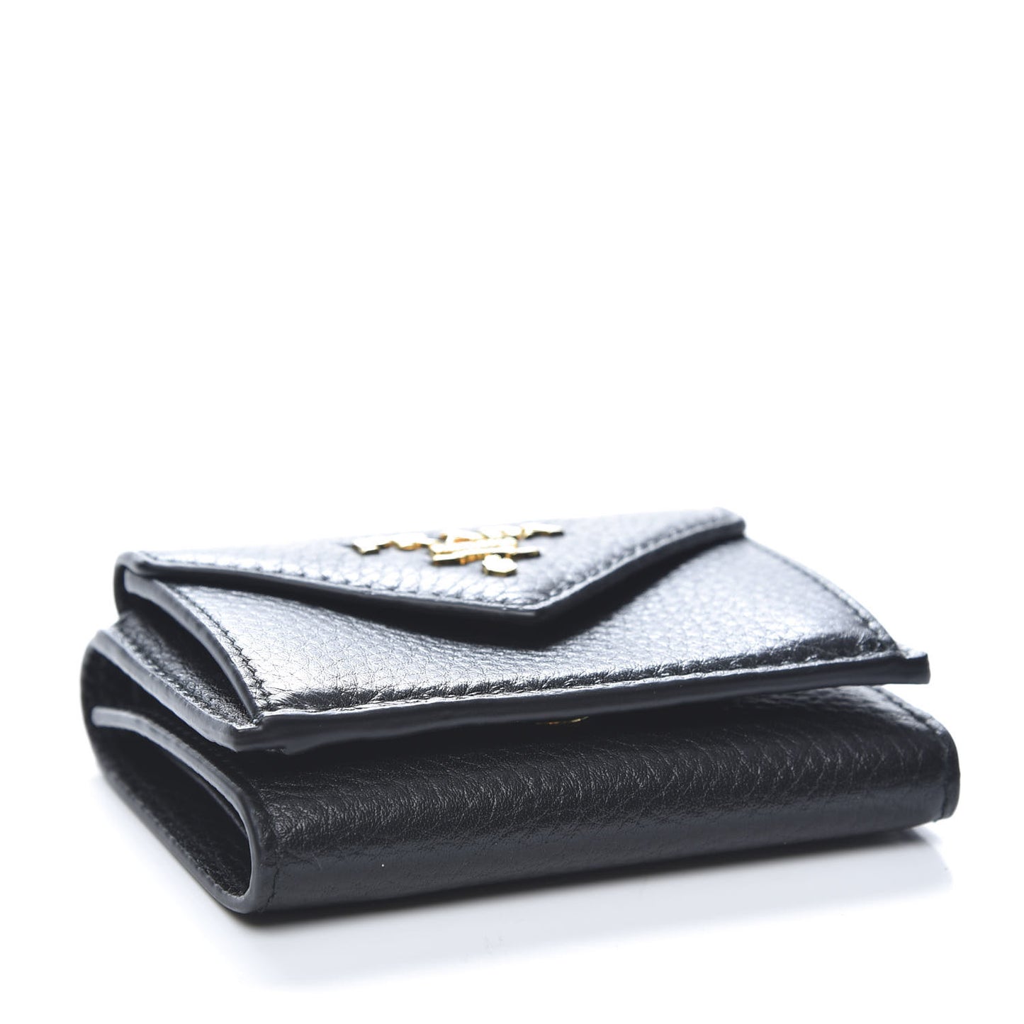 Vitello Grain Small Tri-Fold Wallet Black