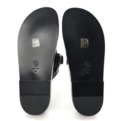 Chanel Lambskin Quilted Velcro Dad Chain CC Slide Sandals 40 Black 6 of 9