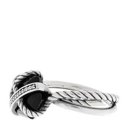 David Yurman Sterling Silver Diamond Black Onyx 10mm Cable Wrap Ring 52 6 4 of 5