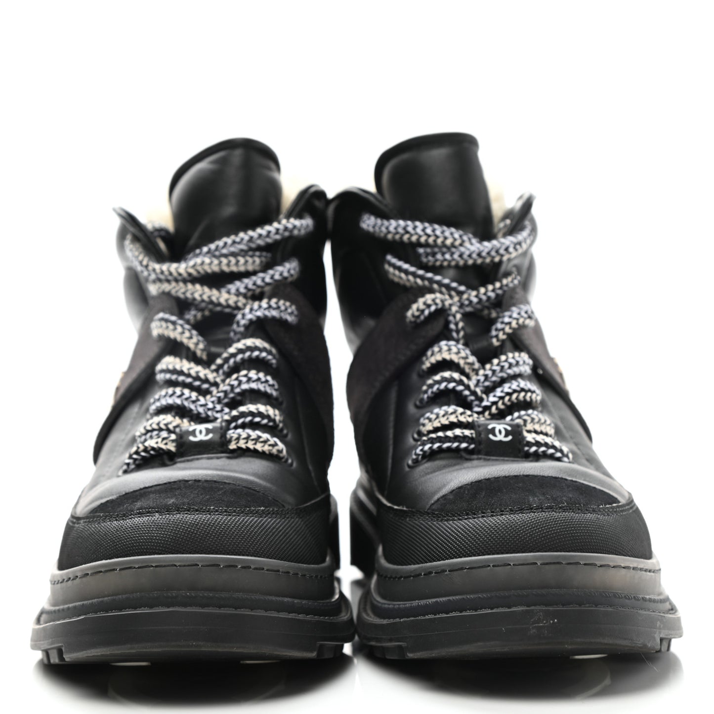 Lambskin Shearling Suede CC High Lace Up Boots 38 Black