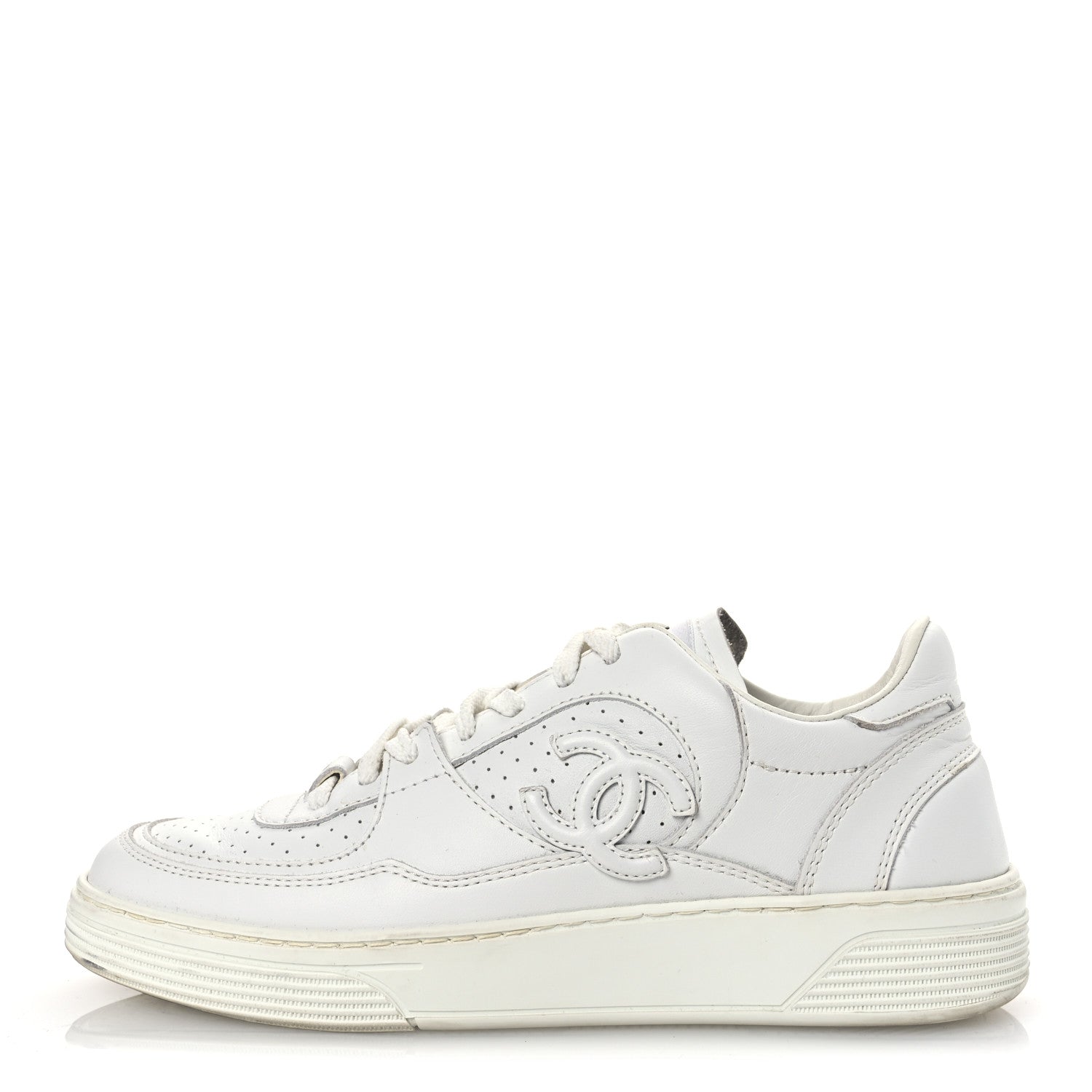 Chanel Calfskin Womens CC Sneakers 36.5 White 1 of 12