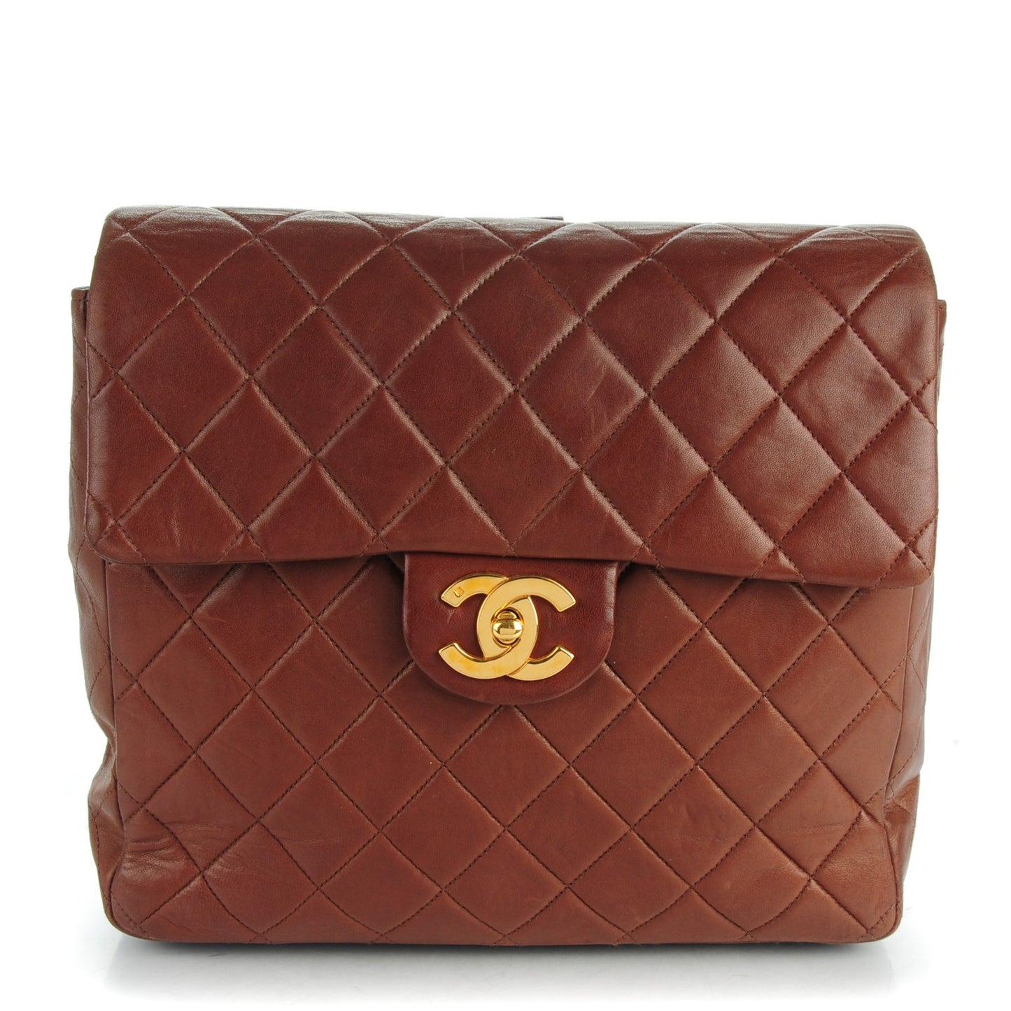 Lambskin Quilted Backpack Brown