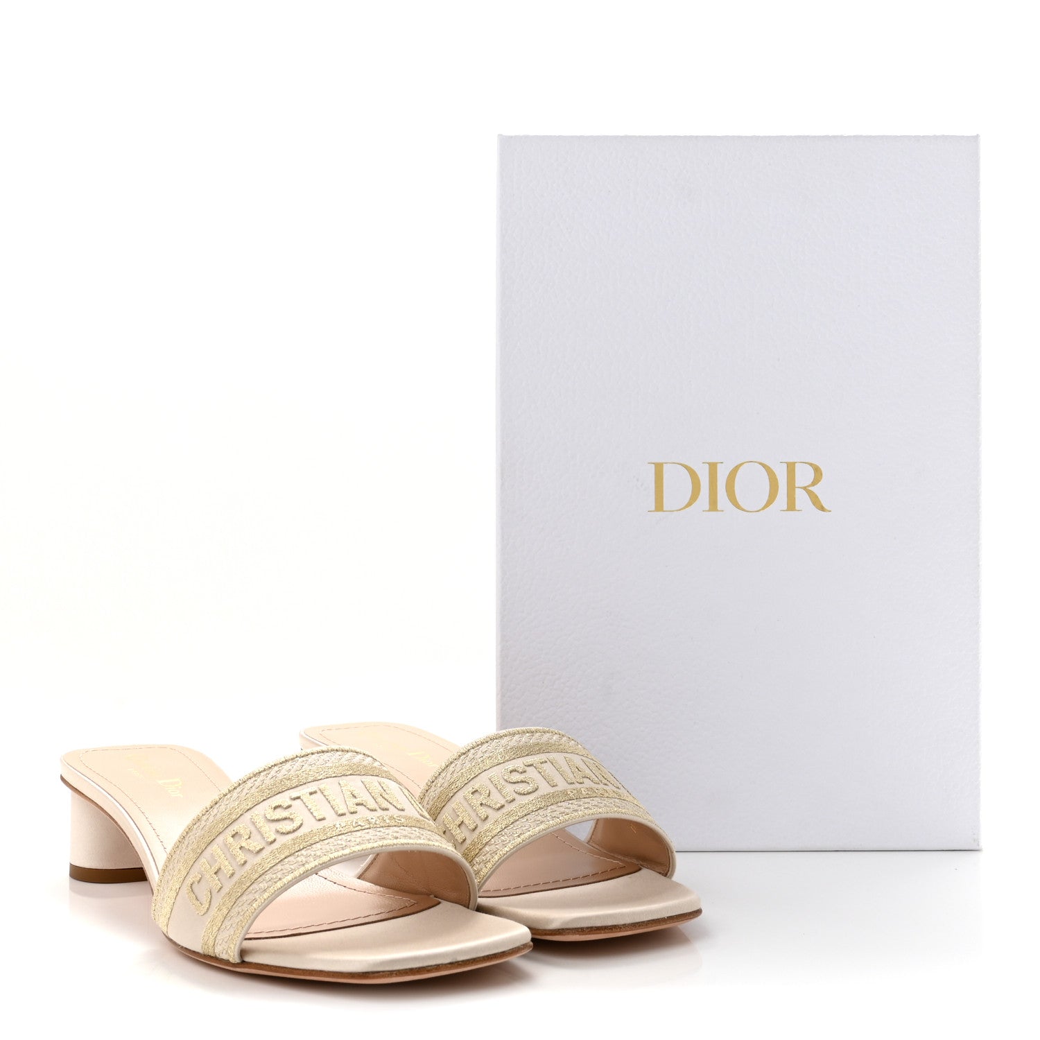 Christian Dior Metallic Satin Embroidered Dway 35mm Slide Sandals 40.5 Pale Gold 10 of 10