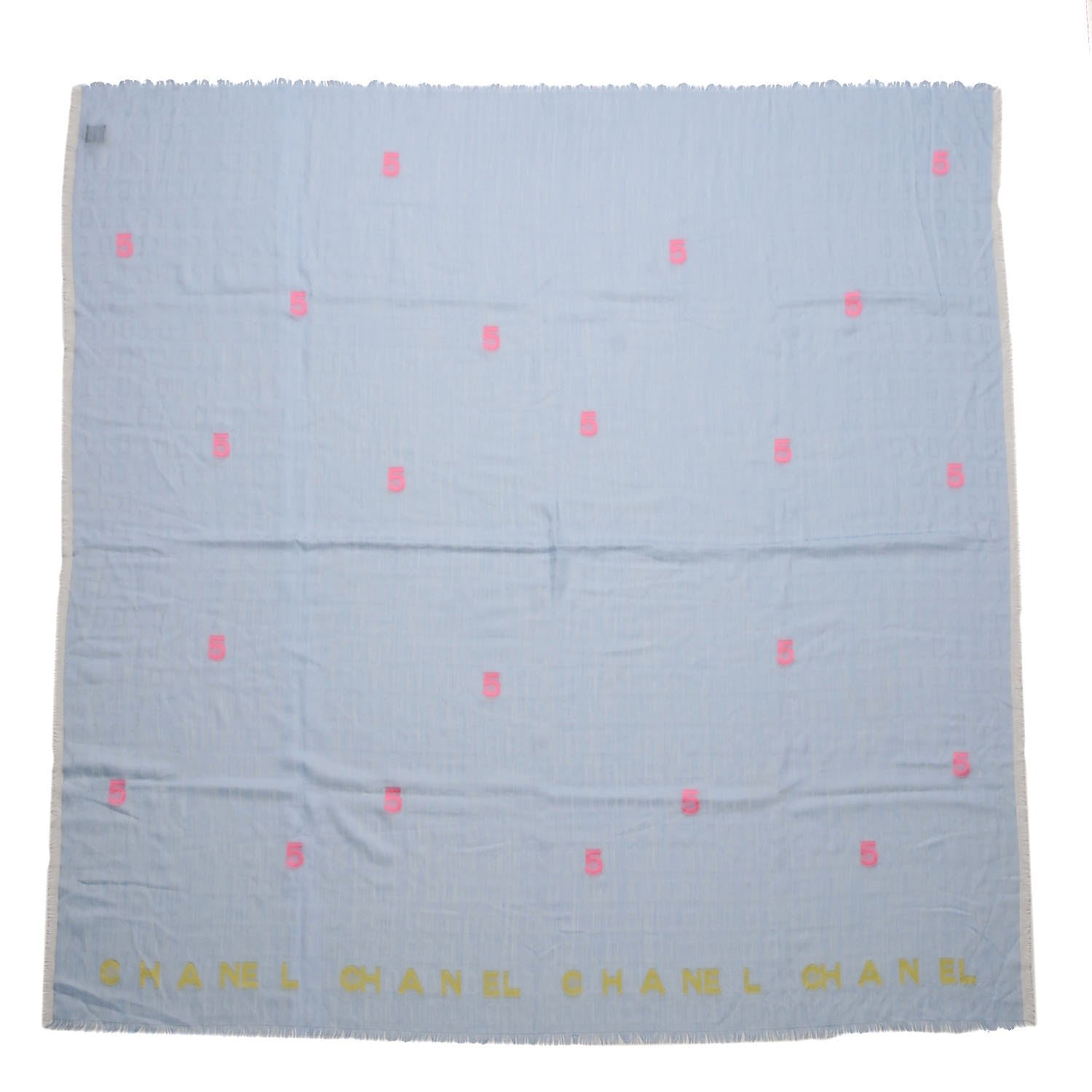 Chanel Silk Cashmere N°5 Square Scarf Light Blue 1 of 4