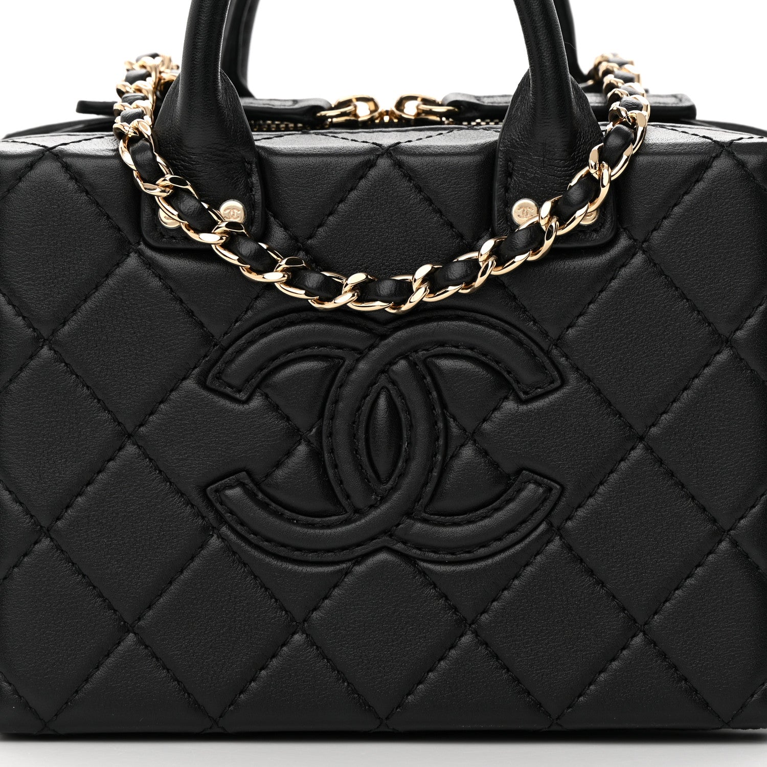 Chanel Calfskin Quilted Small Studded Square Vanity Case Black 8 of 12