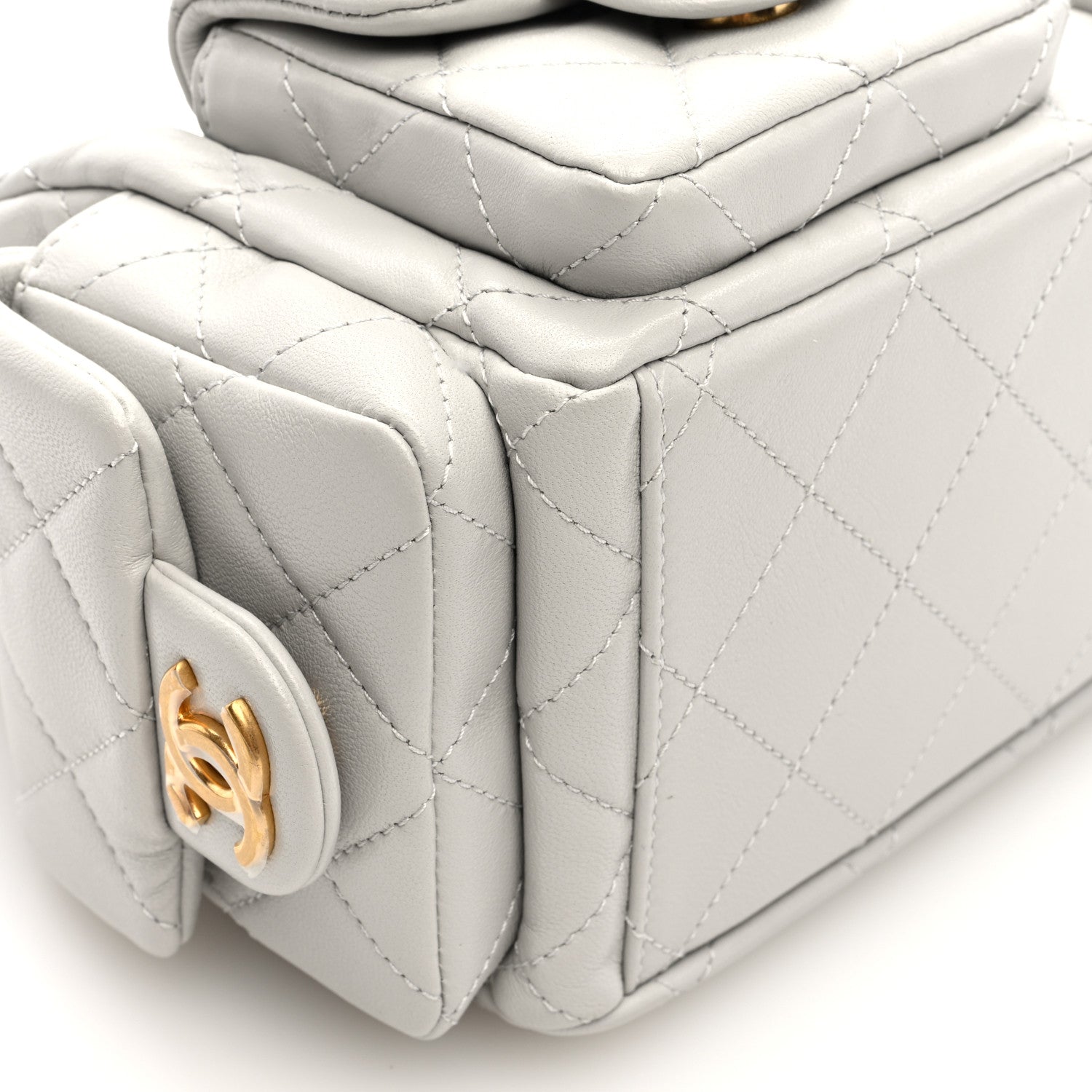 Chanel Shiny Lambskin Quilted Large Trendy Pockets Hobo Light Grey 9 of 10