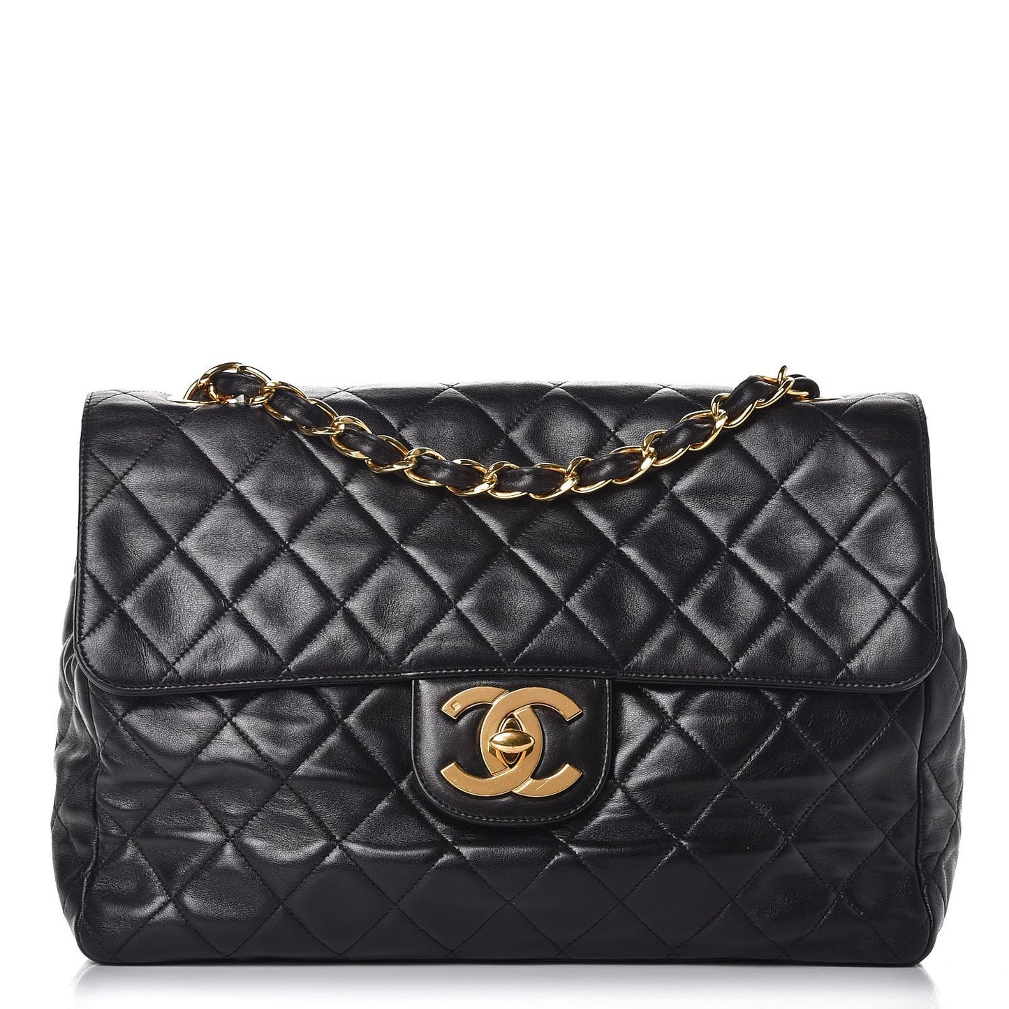 Lambskin Quilted Jumbo Single Flap Black