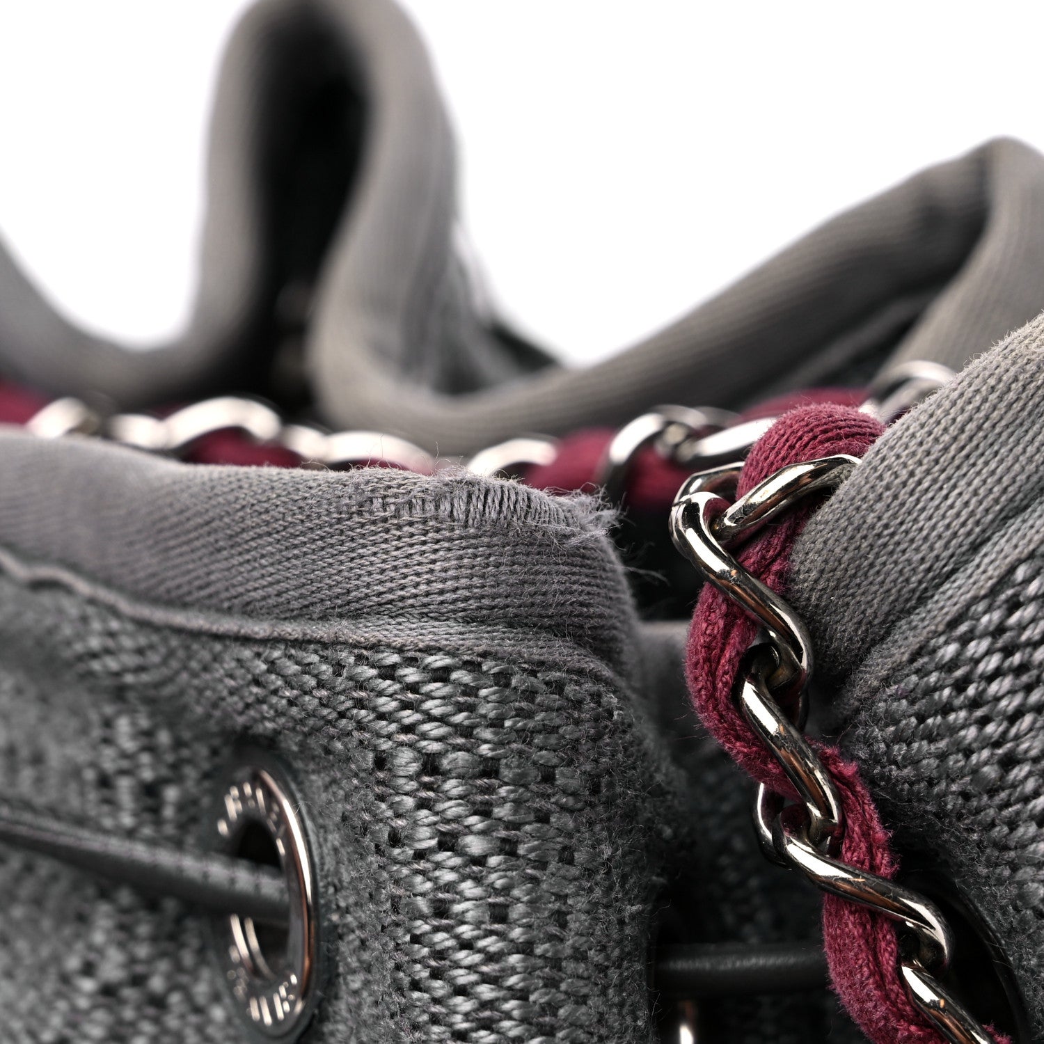 Chanel Striped Canvas Deauville Drawstring Bag Grey 13 of 14