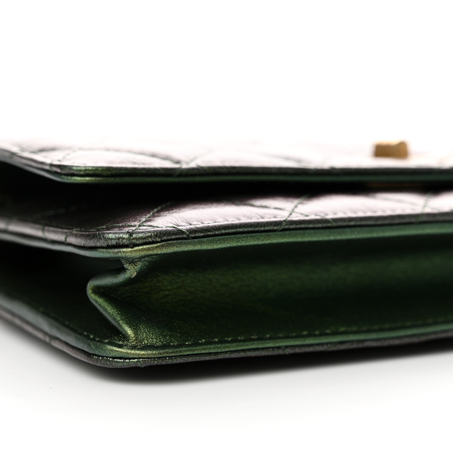 Chanel Metallic Aged Calfskin Quilted 2.55 Reissue Wallet on Chain WOC Green 10 of 11