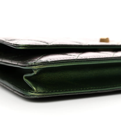 Chanel Metallic Aged Calfskin Quilted 2.55 Reissue Wallet on Chain WOC Green 10 of 11